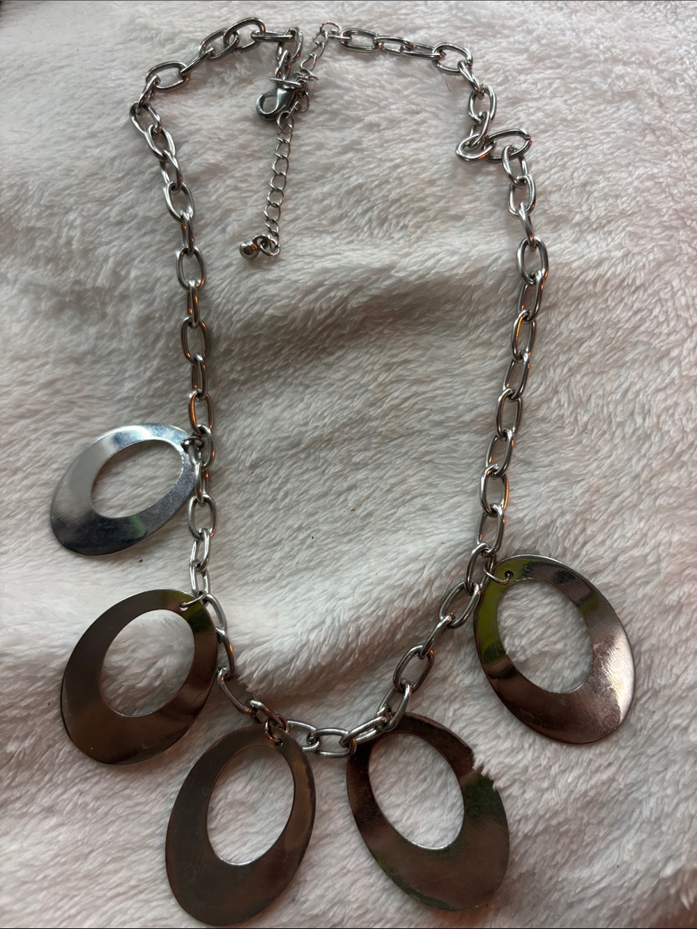Silver Oval Link Statement Necklace